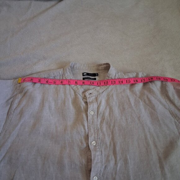 Le 31 Par Simons Men's XXL Oatmeal Mandarin Collar Button Down 100% Linen Shirt - Picture 10 of 14